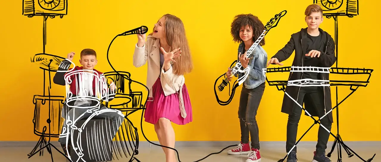 Music lesson with multiple instruments at Epic School of Music.